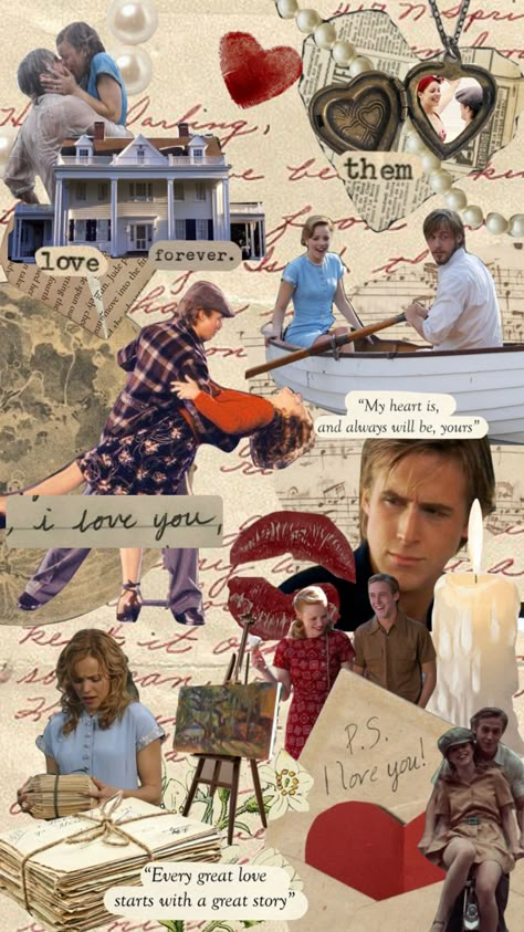 #love #romance #aestheticcouple #aesthetic #fallinginlove #moodbaord #thenotebook #myfirstshuflle #vintage #shuffle Movie Lovers Aesthetic, The Notebook Wallpaper Aesthetic, The Notebook Collage, The Notebook Aesthetic Wallpaper, The Notebook Novel, Notebook Scenes, Vday Wallpaper, The Notebook Aesthetic, Romance Movies Quotes