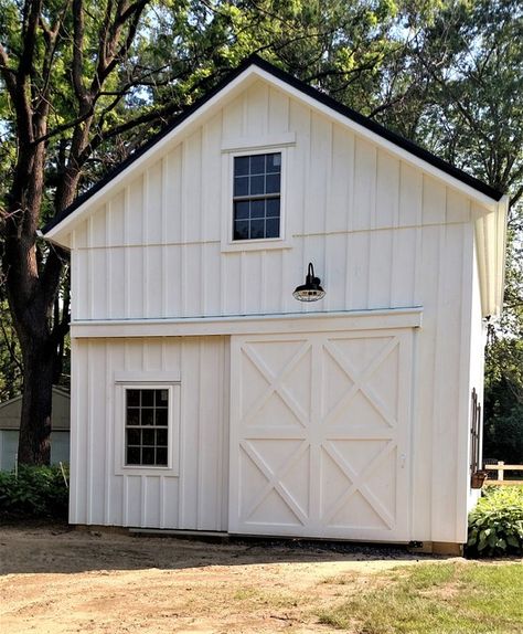 Pole Barn - Farmhouse - Garage - Other - by A.W. Hobor & Sons, Inc. | Houzz Windows With Grids, Garage Workshop Ideas, Board Batten Siding, Detached Garage Designs, Farmhouse Sheds, Sliding Garage Doors, Shed Designs, Pole Barn Garage, Garage Plans Detached