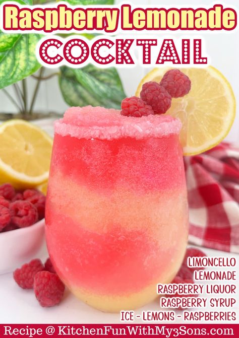 Raspberry Lemonade Cocktail is just what you need this summer! This sweet, tangy, and a little sour drink is made with fresh lemonade, Limoncello, Raspberry Chambord, and Raspberry Syrup. Raspberry Lemonade Cocktail, Strawberry Shortcake Kabobs, Sour Drink, Caramel Apple Dump Cake, Raspberry Cocktail, Lime Rickey, Frozen Cocktail, Lemonade Cocktail, Apple Dump Cakes