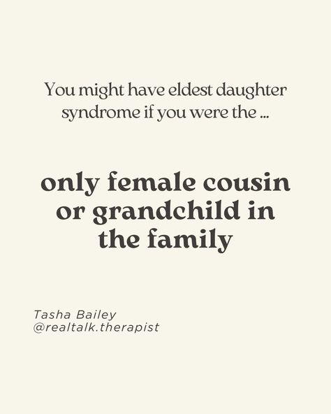 Unpopular opinion : you don't need to be the eldest daughter to experience eldest daughter pressures. I spoke about this on @threads and so many fellow youngest daughters had a lot to say on this. "Eldest daughter syndrome" comes from having to take on too much responsibility as a child. Usually due to being the oldest and the female child. But there are so many other nuances that can lead the rest of us to feel it too. "Eldest daughter syndrome" is a type of parentification where you had... Eldest Daughter Syndrome, The Eldest Daughter, Eldest Daughter, Unpopular Opinion, Feel It, A Child, Need This, Too Much, No Response