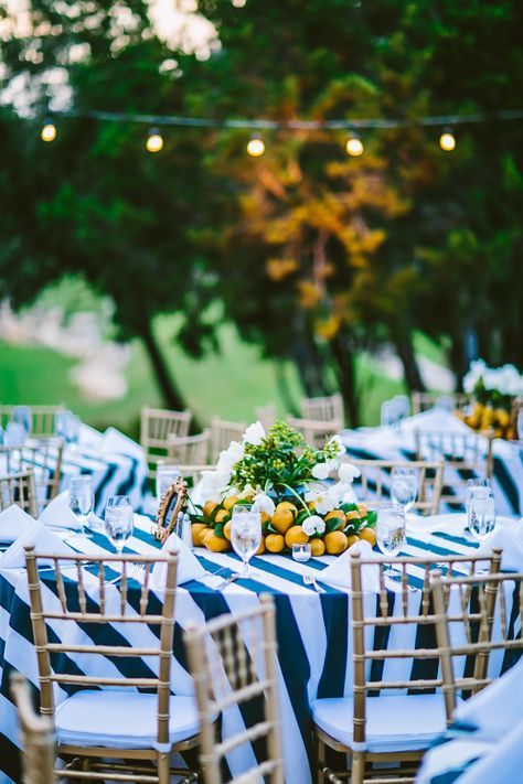 Outdoor Reception Decorations, Castle Hill Inn Wedding, Beach Wedding Coral, Castle Hill Inn, Copper And Blue, Modern Chic Wedding, Lemon Wedding, Striped Wedding, Country Chic Wedding