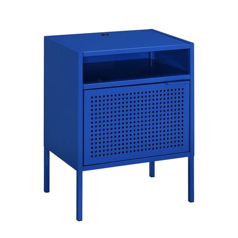 Blue Nightstand, Blue Nightstands, Hidden Cabinet, Metal Nightstand, Shelf Nightstand, Parsons Dining Chairs, Frosted Glass Door, Bedside Tables Nightstands, Open Shelf