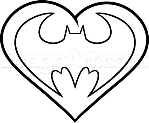 how to draw a batman heart step 5 Batman Valentines Drawing, Batman Bf Gifts, Simple Batman Drawing, Heart Shaped Painting Ideas, Batman Line Art, Batman Love Letter, Batman And Hello Kitty Drawing, Batman Valentines Cards, Cute Batman Drawing