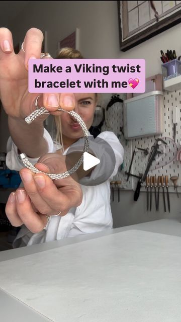 Misja Paulina on Instagram: "Crafted with a twist! 🌟 This cuff features the iconic Viking twist technique, weaving together five strands of nearly 3 meters of silver wire. It’s all done right on my workbench, turning wire into wearable art🔨✨  The finishing touch? A gleaming high-polish, thanks to my trusty flexshaft and polish wheel, bringing out the bracelet’s unique texture🌪️  Step into the world of handcrafted jewelry with this one-of-a-kind Viking-inspired cuff! 💖 #vikingjewelry #silvercuff #handcrafted #uniquedesigns" Viking Jewelry Women Diy, Wire Weaving Techniques, Bracelet Viking, Viking Bracelet, Women Diy, Wire Weaving, Viking Jewelry, Weaving Techniques, Silver Cuff