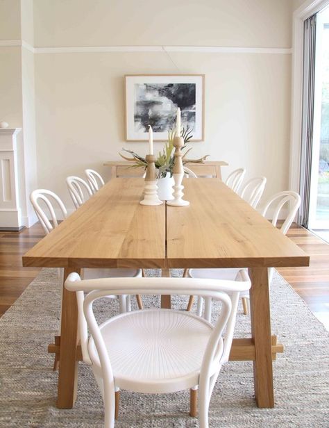 Ryde Property Styling hit the mark | The Styling Edge Ikea Dining Table Mockelby, Ikea Nordviken Dining Table, Oak Table With White Chairs, White Chair Wood Table, Oak And White Dining Table, Light Wood Table With White Chairs, Mockelby Table Ikea Dining Rooms, Oak Table White Chairs, Large Oak Dining Table