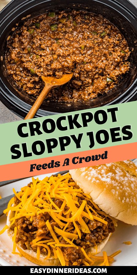 You will be amazed at the flavor of these easy-to-make Crockpot Sloppy Joes! They are a little sweet, a bit spicy, and have a little tang to them! They aren't like any basic sloppy joes you've had before. Plus, the slow cooker does all the work! Set it and forget it with this easy weeknight meal! Sloppy Joe Recipe Crock Pot For A Crowd, Homemade Sloppy Joe Recipe Slow Cooker, Easy Sloppy Joe Recipe Crock Pots, Sloppy Joes Recipe Crock Pot, Crockpot Manwich Sloppy Joes, Slow Cooker Sloppy Joes Crockpot, Sloppy Joe Soup Recipe, Crock Pot Sloppy Joes Easy, Sloppy Joe For A Crowd