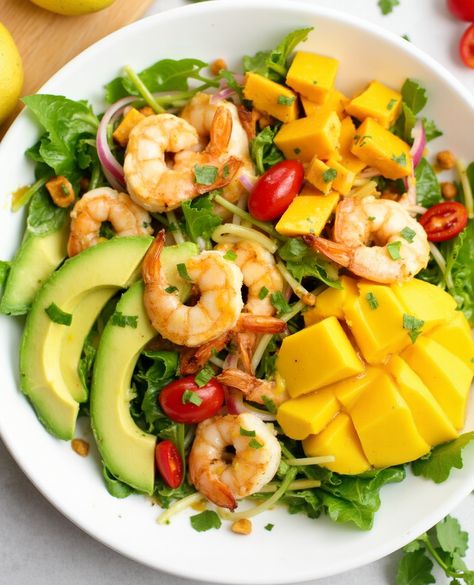 Grilled Shrimp Mango Salad	
A refreshing blend of grilled shrimp and sweet mango, this salad is a summer must-try! What’s your favorite salad ingredient? Let us know!
#5dishchallenge #icancookchallenge #recipes #food #foodie #salad #soup Mango Fruit Salad, Fall Fruit Salad, Shrimp Mango, Fall Fruit, Salad Soup, Favorite Salad, Mango Fruit, Seafood Salad, Mango Salad