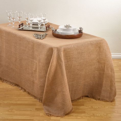 Embrace the contemporary style for your table décor with this charming fringed jute tablecloth. The woven construction adds soft texture to your tablescape, while the fringed edges bring a playful element. Accent with clean, solid dinnerware and accents for a timeless look, or add dimension with a mix of patterns and prints. Rustic Tablecloths, Authentic Decor, Burlap Tablecloth, Tablecloth Sizes, Rectangle Tablecloth, Square Tablecloth, Birthday Themes, Beachcrest Home, Glass Plates