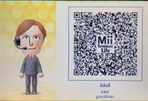 Tomodachi Life Qr Codes Funny, Mii Qr Codes Tomodachi Life, Mii Qr Codes, Mii Characters Aesthetic, Tomodachi Life Qr Codes, Wii Characters, Mii Qr, Mii Characters, Breaking Bad Saul