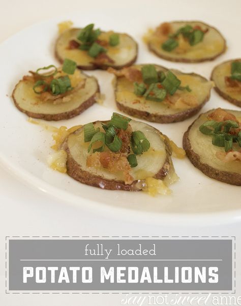 Potato Medallions, Potato Skin, Loaded Potato, Appetizer Bites, A Potato, Potato Skins, Quick Bite, Sliced Potatoes, Potato Dishes