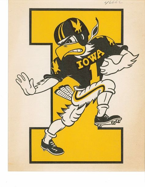 Herky Editorial Cartooning, Iowa Football, Iowa Hawkeye Football, Hawkeye Football, Iowa Hawkeye, Eagle Art, Sports Team Logos, Retro Sports, Sports Graphics