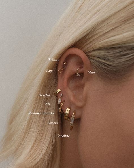 Ear Piercing Stacks, Piercing Stacks, Ear Stacks, Skin Studio, Ear Piercings Chart, Cool Ear Piercings, Pretty Ear Piercings, Double Piercing, Studio Jewelry