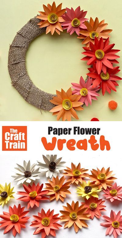 Create a seasonal wreath using hand crafted paper flowers – so pretty for Autumn or Fall! Get the printable flower template on the blog | Home Decor Crafts for Kids #paperflowers #fallwreath #wreathcraft #diyfalldecor Paper Flower Wreath, Simple Paper Flower, Paper Projects Diy, Wreath Alternative, Train Projects, Paper Flower Wreaths, Printable Flower, Autumn Paper, Flower Wreaths