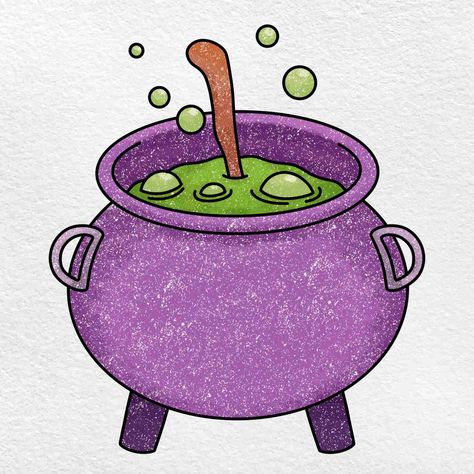 Let's learn how to make a Halloween cauldron drawing. Diy Witches Caldron, Bubbling Cauldron Drawing, Things To Draw For Halloween, Cauldron Drawing, Cauldron Illustration, Easy Halloween Face Painting, Haunted House Drawing, Easy Halloween Drawings, Halloween Drawing Ideas