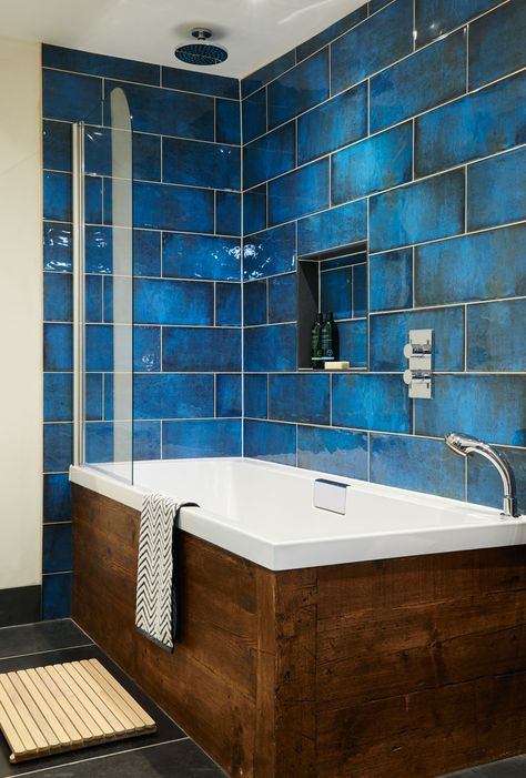 Give your walls the the wow factor with intense blue and glossy finish of Montblanc Blue from Original Style. Blue Bathrooms Designs, Blue Bathroom Tile, Bath Tiles, Bathroom Paint Colors, Cabinets Diy, Bathroom Wall Tile, Bathroom Floor Tiles, Blue Bathroom, Blue Tiles