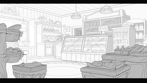 Anime Background Reference, Classroom Reference Drawing, Room Background Drawing, Drawing Backgrounds Ideas Sketch, Store Concept Art, Sheridan Portfolio, Room Perspective, Animation Layout, Interior Concept Art