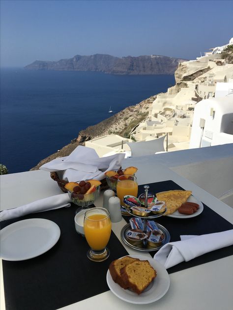 Santorini - Greece 2016 ! Breakfast in Oia ! Amazing view ! Santorini Greece, Santorini, Greece, Table Settings