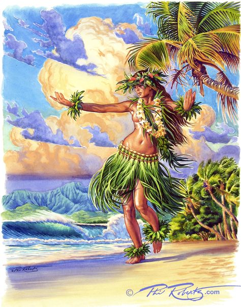 Art Plage, Hawaiian Dancers, Hawaii Vintage, Polynesian Art, Grass Skirt, Hawaii Art, Tiki Art, Hula Dance, Hawaiian Tattoo