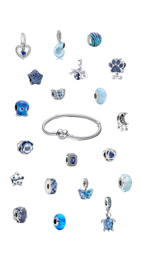 Blue Pandora Bracelet Ideas, Blue Pandora Bracelet, Bracelet Video, Amazon List, Pandora Bracelet Charms Ideas, Pandora Bracelet Designs, Bracelets Ideas, Navy Blue Flowers, Bracelet Charms