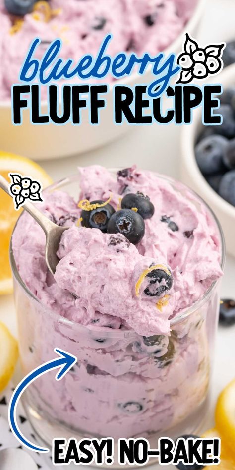 Bursting with fresh lemon and blueberry flavors, this creamy blueberry fluff will delight your senses. Blueberry Fluff, Fluff Recipes, Dessert Salad Recipes, Fluff Salads, Fluff Salad Recipes, Blueberry Desserts Recipes, Cool Whip Desserts, Easy Fruit Salad Recipes, Blueberry Salad