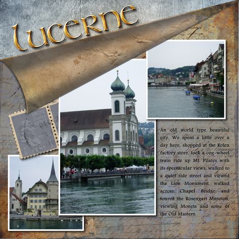 Lucerne, Switzerland - Scrapbook.com Switzerland Scrapbook, Italy Scrapbooking, Heritage Scrapbook Pages, Digital Photo Organization, Scrapbook Examples, Wedding Scrapbook Pages, Travel Scrapbook Pages, Viking Cruises Rivers, Digital Scrapbooking Templates