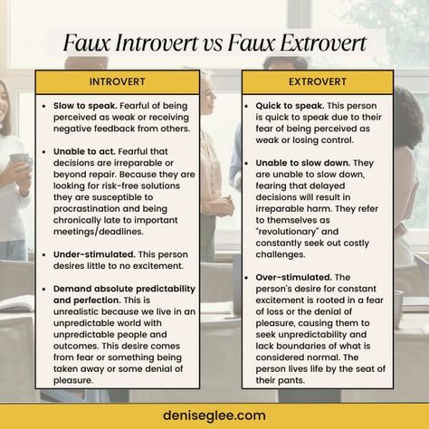 Can we talk about personality for a second? Specifically, I want to know if you consider yourself introverted or extroverted.While you might have taken the Myers-Briggs or other personality test, I’m here to tell you that you may be a faux-introvert or faux-extrovert. And yes, this is important information to know because how you interact with others will explain the quality and depth of your personal and professional relationships.As an healing and leadership coach, I have seen many people... Professional Relationships, Slow To Speak, Extroverted Introvert, Can We Talk, Leadership Coaching, Stressful Situations, Personality Test, Myers Briggs, Emotional Regulation