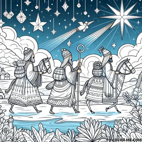 Three Wise Men Art, Three Wise Men Coloring Page, Three Wise Men Illustration, Three Wise Men Plastic Canvas, 3 Wise Men Watercolor, Three Kings, Wise Men, Christmas Printable, Christmas Display