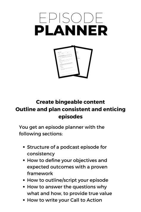 Learn how to outline a podcast episode. Create podcast episodes consistently and structure your podcast episodes for success! Define your objectives, script your episodes and provide value every single time! Save time recording and editing your episodes too. Get your planner today. Podcast Script Outline, Podcast Episode Ideas For Women, How To Record A Podcast, Podcast Guidelines, How To Write A Podcast Script, How To Create A Podcast, Podcast Outline Template, Podcast Episode Outline, Podcast Script Template