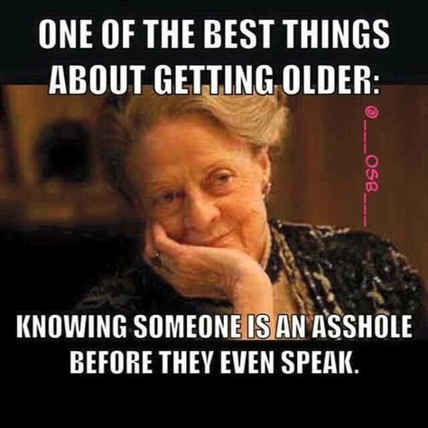 One of the best things about getting older:  Knowing someone is an asshole before they even speak. Aging Quotes, Getting Older, Quotable Quotes, Sarcastic Quotes, Birthday Quotes, Wise Quotes, Getting Old, The Words, Great Quotes