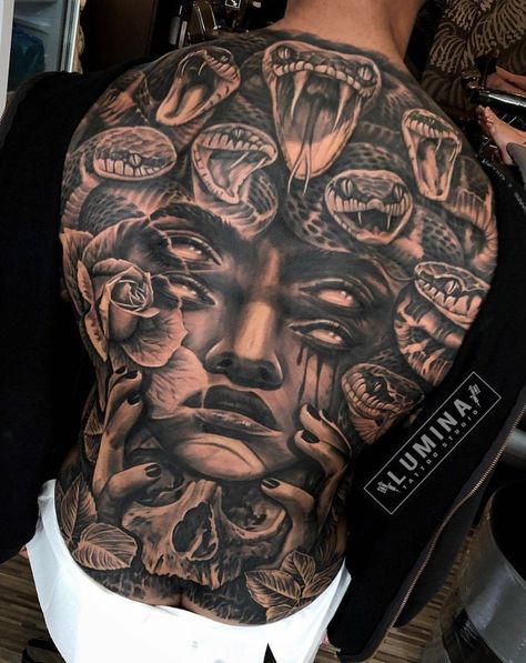 Tattoos On Black Skin, Cool Back Tattoos, Animal Sleeve Tattoo, Gangsta Tattoos, Back Piece Tattoo, One Piece Tattoos, Full Back Tattoos, Back Of Shoulder Tattoo, Back Tattoos For Guys