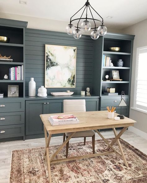 Built In Bookshelves, Farmhouse Office, Home Office Inspiration, Home Office Colors, Office Remodel, Cedar City, Design Blogs, Small Home Office, Home Office Space