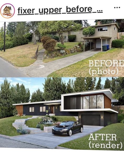 Old House To Modern Renovation, 1970 House Remodel, Restored Homes, Front Extension, House Transformation, Exterior House Renovation, Ranch House Exterior, House Before And After, House Makeovers