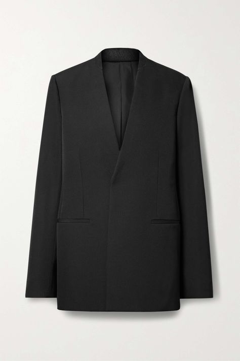 Shop THE ROW Bartholomew wool blazer, Explore the latest THE ROW women's collection today on NET A PORTER The Row Blazer, Blazer Without Collar, Minimal Coat, Men Tailored Suit, Business Uniform, Blazer Collar, Collarless Blazer, Long Blazer Jacket, Rowing Blazers