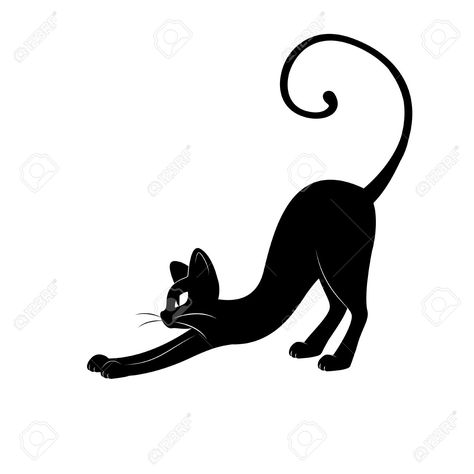 Stretching Cat, Black Cat Drawing, Black Cat Silhouette, Cat Silhouette, Vector Character, Cats Illustration, Silhouette Art, Beaded Brooch, Cat Drawing