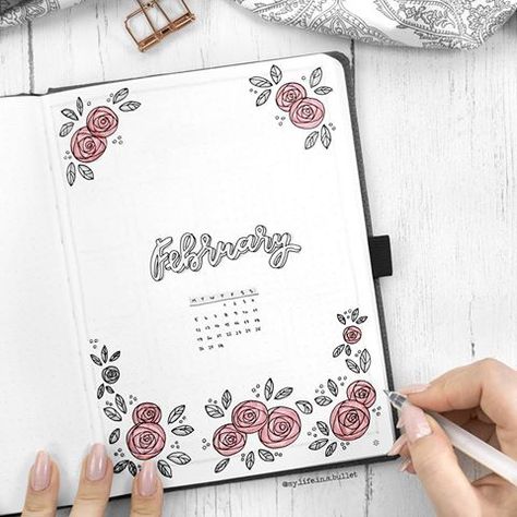 Weekly Log, Sakura Pigma Micron, February Bullet Journal, Bullet Journal 2020, Bullet Journal Set Up, Bullet Journal Spreads, Bullet Journal 2019, Rosé Theme, Roses Drawing