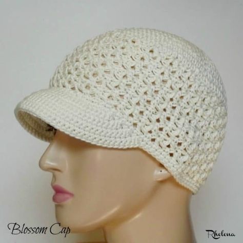 Blossom Stitch Crochet Cap - CrochetNCrafts Newsboy Hat Pattern, Crochet Newsboy Hat, Cap Crochet, Crochet Hat With Brim, Crochet Summer Hats, Hat Patterns Free, Spring Hats, Crocheted Hat, Crochet Hat Free