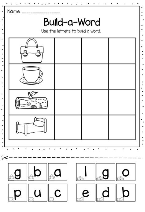 Build-a-Word Printable Pack. Includes 24 different worksheets for CVC, CCVC, CVCC words. Letter tiles include pictures for extra scaffolding. Early spelling and word building. Build Cvc Words, Building Cvc Words Activities, Building Words Worksheet, Cvs Words Kindergarten, Building Words Kindergarten, Cvcc And Ccvc Activities, Spelling Worksheets For Kindergarten, Cvc Word Activities Preschool, Cvc Word Building Activities