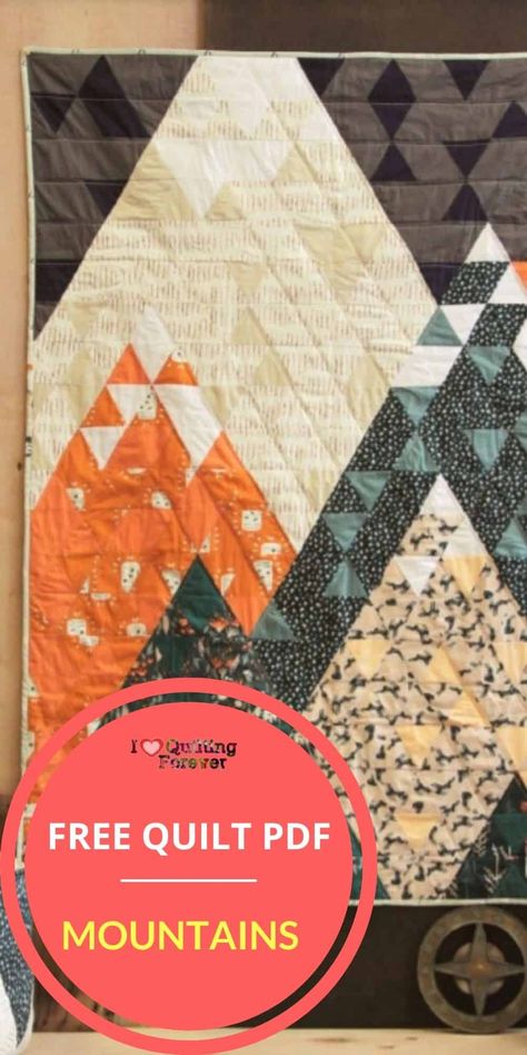 Wilderness Quilt Patterns Free, Mountain Baby Quilt Patterns, Free Mountain Quilt Pattern, Quilting Free Patterns, Small Quilts Patterns Free, Mountain Quilt Block Free Pattern, Camping Quilt Ideas, Mountain Quilt Pattern Free, Camping Quilt Pattern