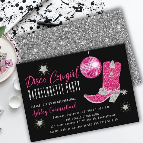 Pink Disco Cowgirl, Disco Cowgirl Bachelorette Party, Bachelorette Card, Disco Cowgirl Bachelorette, Cowgirl Bachelorette Party, Bachelorette Invite, Cowgirl Bachelorette Parties, Pink Disco, Bachelorette Party Invitation