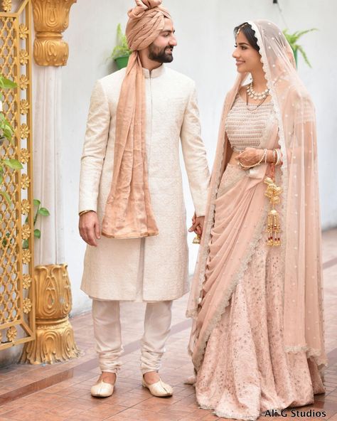 #shaadiwish #indianweddings #indianbride #bridallehenga#offbeatbridallehenga #bridaljewellery #coupleportrait #pastellehenga #colourcoordinatedoutfits Groom Indian Wedding Outfits, Indian Groom Dress, Sherwani For Men Wedding, Bridal Suits, Wedding Outfits For Groom, Groom Dress Men, Indian Groom Wear, Wedding Dresses Men Indian, Couple Outfit Ideas