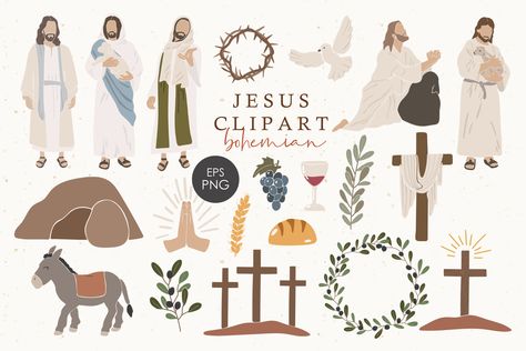 Christian Canva Elements, Christian Digital Products, Bible Clipart Clip Art, Bible Digital Journaling, Bible Stickers Journaling, Christian Clip Art, Christian Easter Art, History Clipart, Jesus Clipart