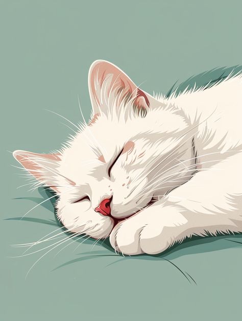 #SleepingCat #KawaiiStyle #PantoneBackground #HighResolution #300Dpi #3:4AspectRatio Pantone Background, Cat Procreate, White Cat Illustration, White Cat Painting, Wallpaper Chat, Triangle Painting, Chat Illustration, Gatos Cool, Inspirational Digital Art