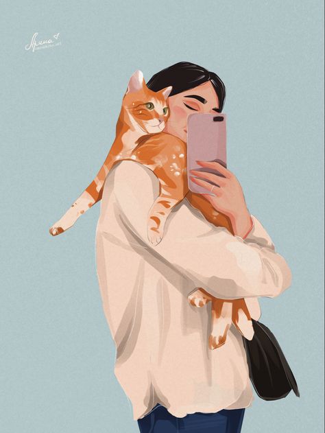 Cat Mom Illustration, Cat Asthetics Photos, Cat Mom Aesthetic, Illustration Art Cat, Disney Movie Art, Gift Illustration, Animal World, Illustration Art Girl, Mama Cat