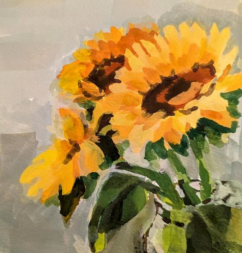 Day 1 - Sunflower Rough start to #summart24 challenge from @veryberrydraws ... I tried fancy gouache paints but the learning curve was steeeeeep Sunflower Painting Gouache, Sunflower Painting Van Gogh, Oil Paint Sunflower, Sunflower Impressionist Painting, Gouche Painting Sunflower, Sunflower Painting & Tools, Sunflower Painting, Sunflower, Art