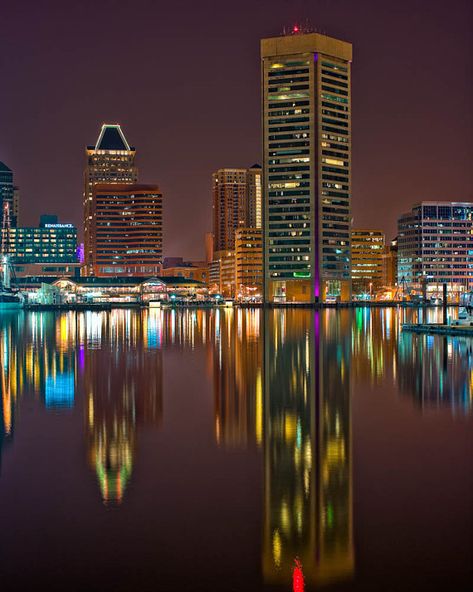 Baltimore Skyline, Inner Harbor Reflections,  Fine Art Color Photography, Baltimore Art Baltimore Photography, Ellicott City Maryland, Baltimore Skyline, Baltimore Art, Baltimore Inner Harbor, Photography Places, City Skylines, Baltimore City, Outdoors Tattoo