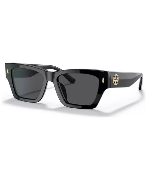 Elevate your style with the Tory Burch Women's  Universal Fit Rectangular Sunglasses in black. These chic sunglasses feature a timeless rectangular shape and 52mm lens width. The universal fit ensures comfort for all face shapes, while the black color adds a touch of sophistication. The Tory Burch logo on the temples adds a luxurious touch. Don't let the sun get in the way of your style - order now and protect your eyes in style!" Tory Burch Glasses, Tory Burch Sunglasses Women, Womens Sunglasses 2024, Eminem Daughter, Baddie Sunglasses, Luxury Sunglasses Women, Budget List, Girly Christmas Gifts, Glasses Sun