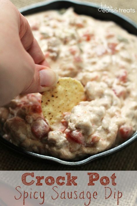 Crock Pot Spicy Sausage Dip ~ Creamy, Delicious Dip Loaded with Sausage and a Kick! Rotella Dip, Hamburger Dip, Spicy Sausage Dip, Hamburger In Crockpot, Dip Recipes Crockpot, Slow Cooker Dips, Sausage Dip, Crock Pot Dips, Delicious Dips Recipes