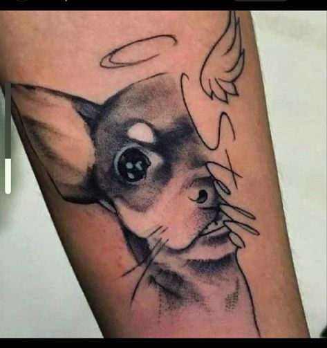 Dog Tattoos Chihuahua, Chihuahua Memorial Tattoo, Tattoo Ideas Female Dog, Portrait Tattoo Sleeve, Tatoo Dog, Chihuahua Tattoo, Puppy Tattoo, Pet Memorial Tattoo, Pet Tattoos