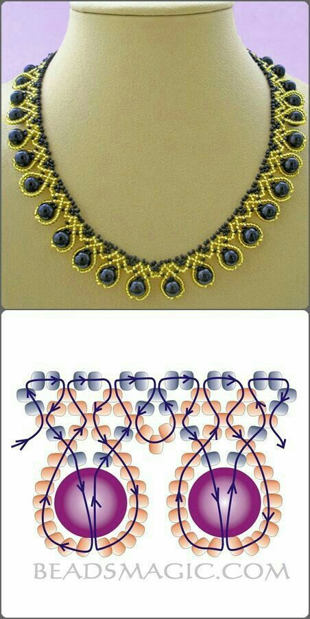 Beads Magic, Beaded Necklace Patterns, Beading Patterns Free, Beaded Jewelry Tutorials, Necklace Patterns, Seed Bead Tutorial, Bead Stitching, Necklace Craft, Beaded Jewellery