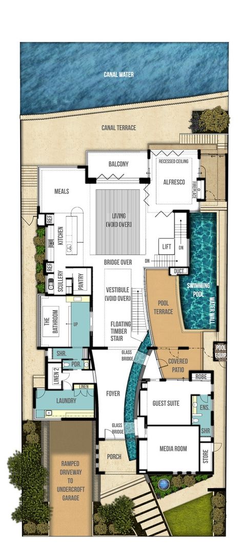 Unique House Plans, Plans Architecture, Garage Floor Plans, Canal House, Unique House Design, Unique Houses, Ground Floor Plan, Modern House Plans, Architecture Plan